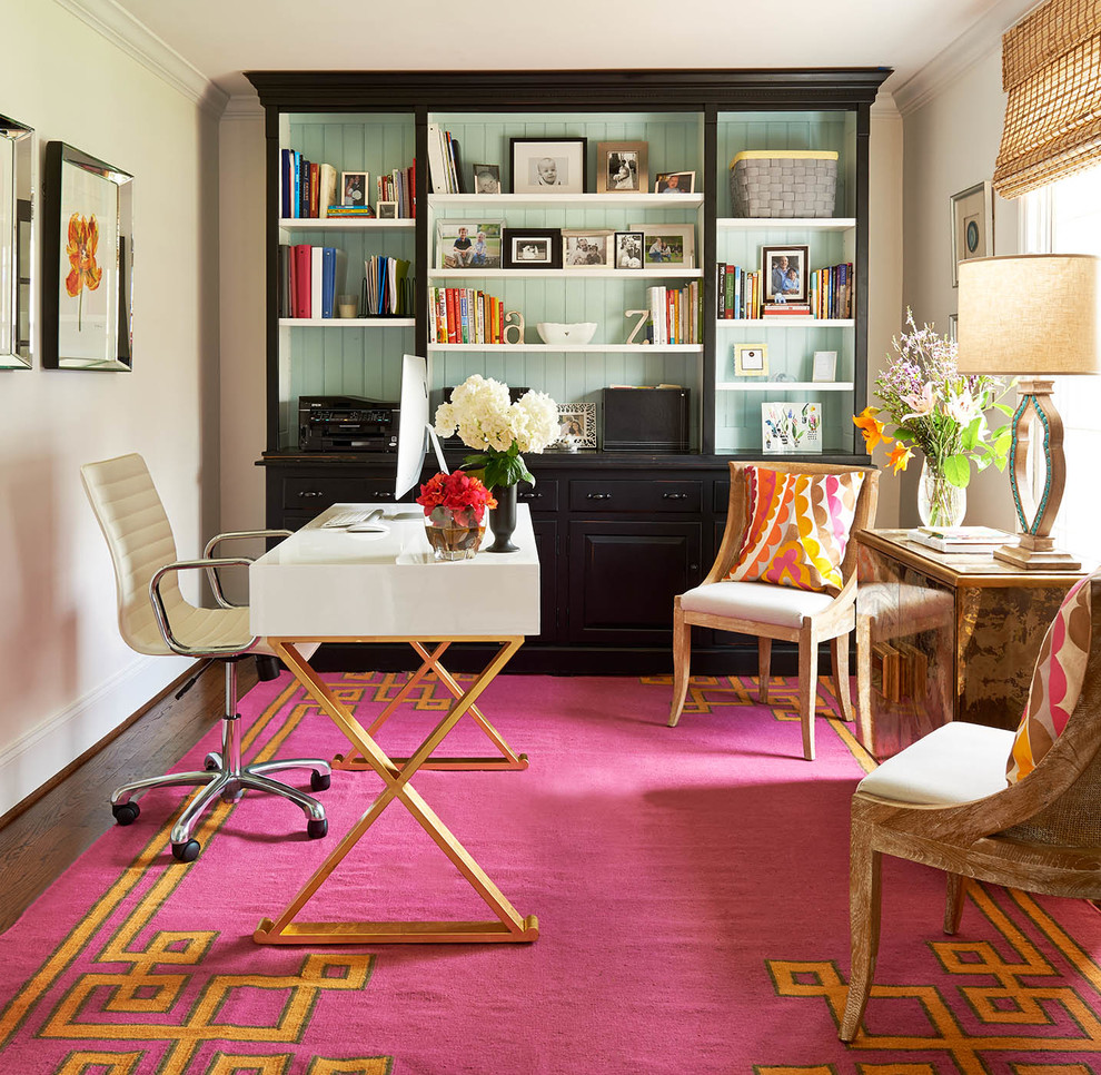 pink-area-rug-with-metal-bulletin-boards-home-office-traditional-and-feminine-5